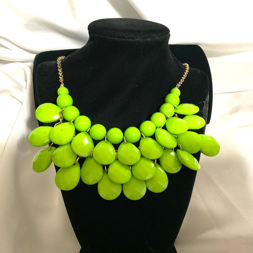 Lime Colored Acrylic Teardrop Resin Bubble Bib Necklace